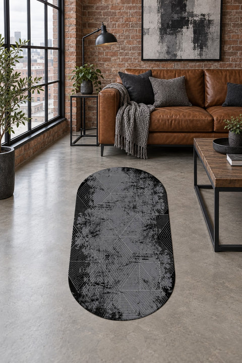 Printed Modern Oval Area Rug in a living room