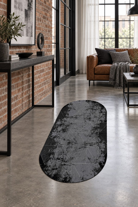 Printed Modern Oval Area Rug in a hallway