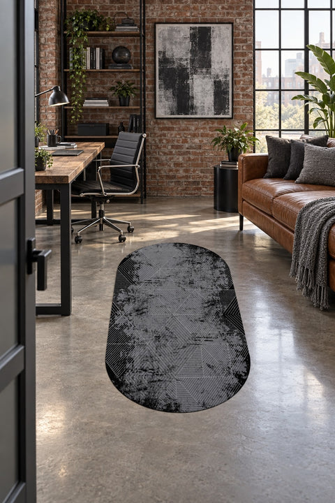 Printed Modern Oval Area Rug in a office