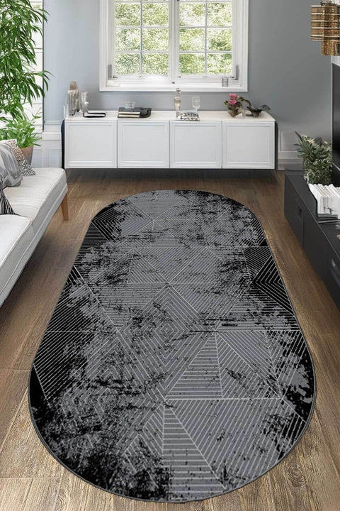 Printed Modern Oval Area Rug in a living room