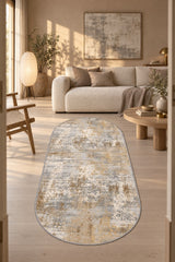 Printed Modern Oval Kitchen Rug – Beige in a living room