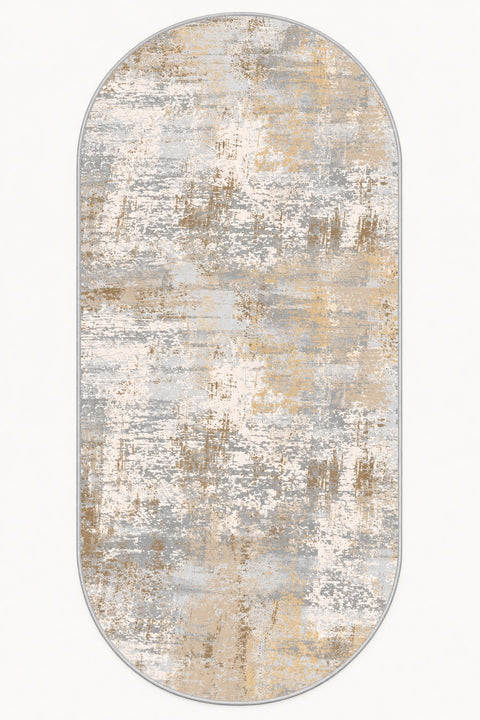 Printed Modern Oval Kitchen Rug – Beige