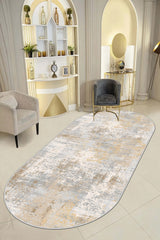 Printed Modern Oval Kitchen Rug – Beige in a living room