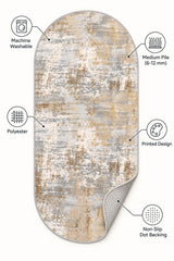 Printed Modern Oval Kitchen Rug – Beige – features