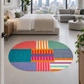 Printed Modern Oval Rug – Multicolor in a bedroom