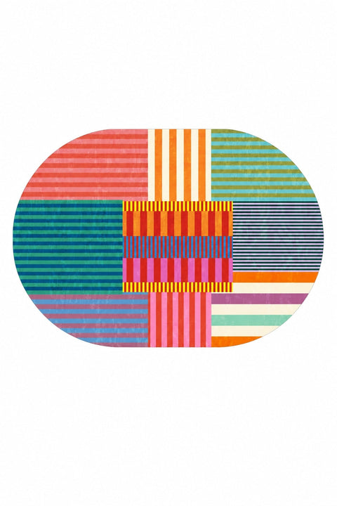 Printed Modern Oval Rug – Multicolor