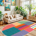 Printed Modern Oval Rug – Multicolor in a living room