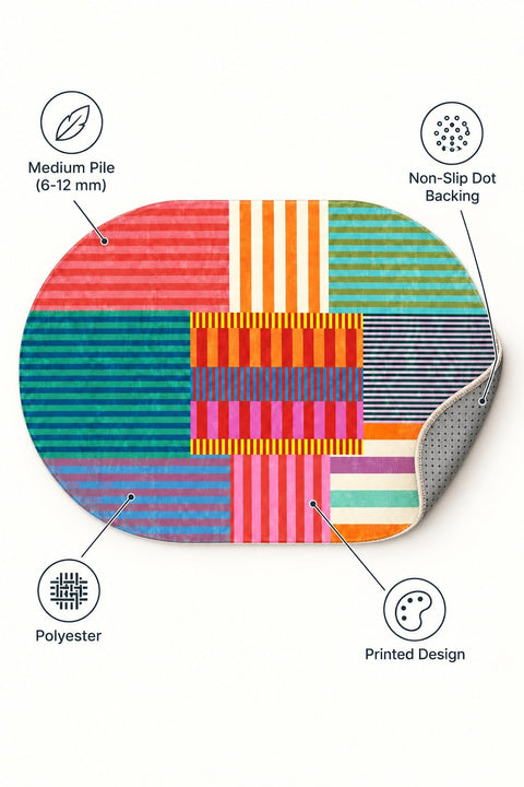 Printed Modern Oval Rug – Multicolor – features