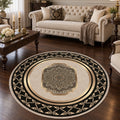 Printed Modern Round Area Rug in a living room