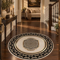 Printed Modern Round Area Rug in a hallway
