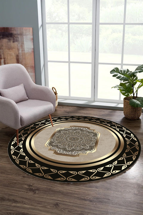 Printed Modern Round Area Rug in a living room