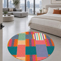 Printed Modern Round Rug – Multicolor in a bedroom