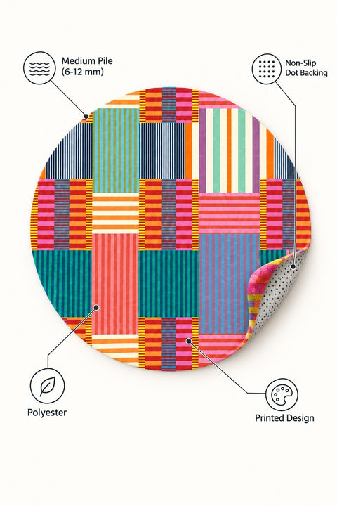 Printed Modern Round Rug – Multicolor – features