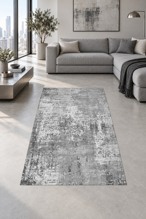 Printed Modern Square Area Rug – Gray in a living room