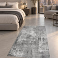 Printed Modern Square Area Rug – Gray in a bedroom