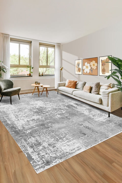 Printed Modern Square Area Rug – Gray in a living room