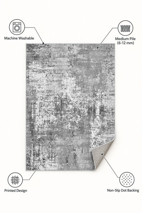 Printed Modern Square Area Rug – Gray – features