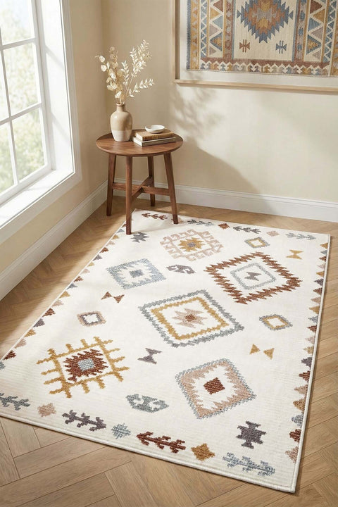 Printed Scandinavian Area Rug – Multicolor in a living room