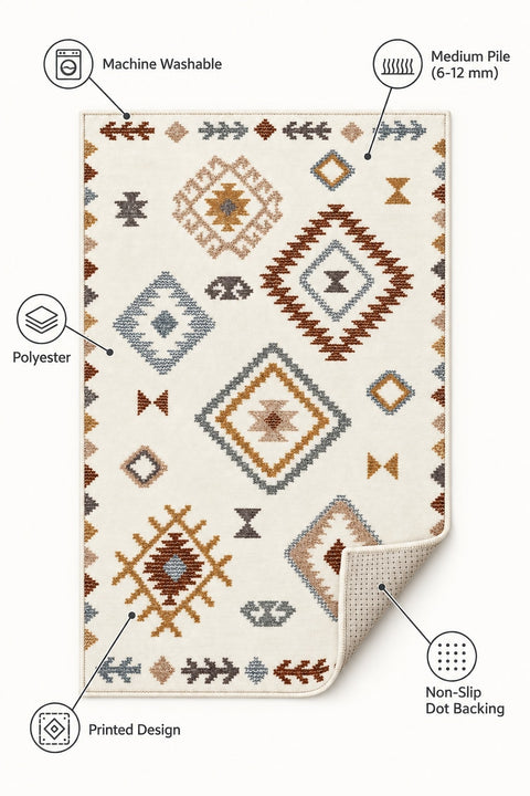 Printed Scandinavian Area Rug – Multicolor – features