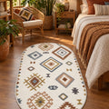 Printed Scandinavian Oval Rug – Multicolor in a bedroom