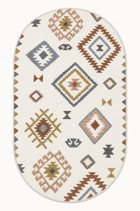 Printed Scandinavian Oval Rug – Multicolor