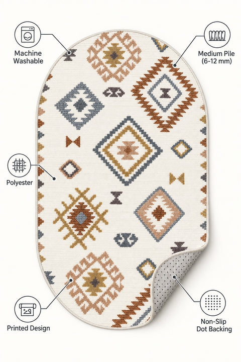 Printed Scandinavian Oval Rug – Multicolor – features