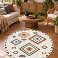 Printed Scandinavian Round Rug – Multicolor in a living room