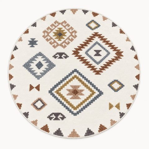 Printed Scandinavian Round Rug – Multicolor