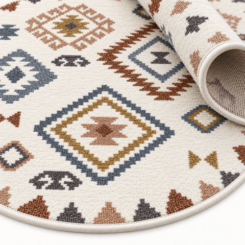 Printed Scandinavian Round Rug – Multicolor – texture close-up