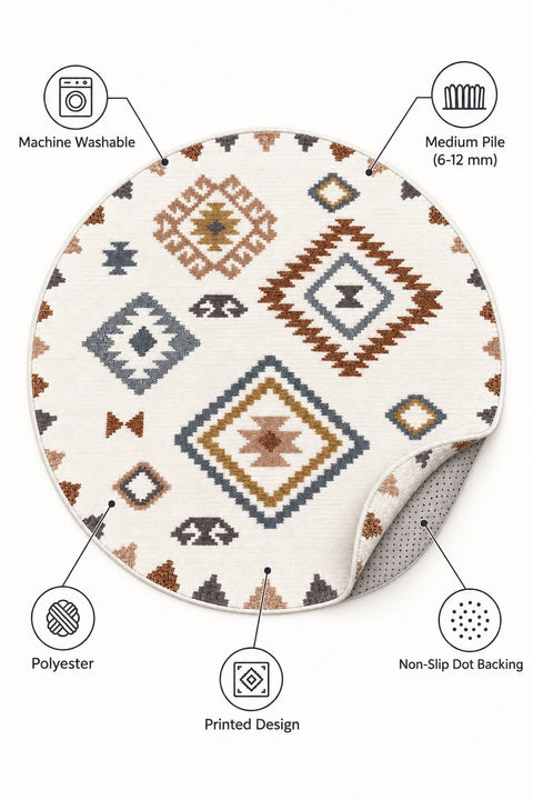 Printed Scandinavian Round Rug – Multicolor – features