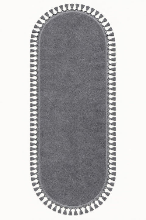 Puffy Geometric Boho Oval Rug – Charcoal