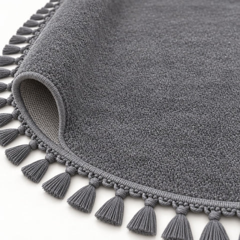 Puffy Geometric Boho Oval Rug – Charcoal – texture close-up