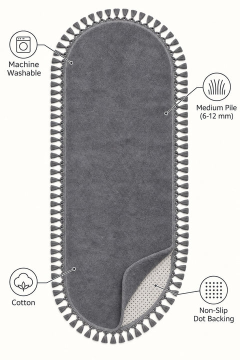 Puffy Geometric Boho Oval Rug – Charcoal – features