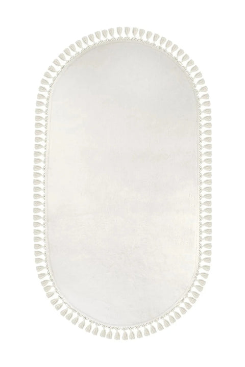 Puffy Geometric Boho Oval Rug – White