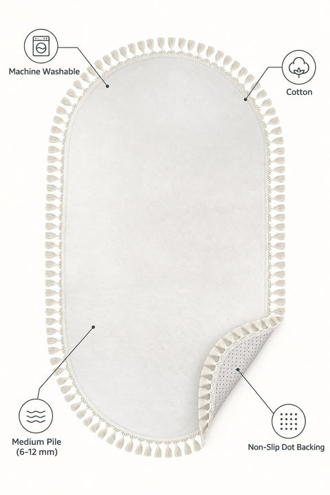 Puffy Geometric Boho Oval Rug – White – features