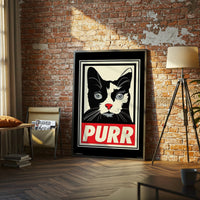 PURR Cat Pop Art Wall Print – Funny Cat Print, Vibrant Pop Fine Print, Andy Warhol Style Cat Decor