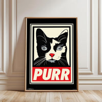 PURR Cat Pop Art Wall Print – Funny Cat Print, Vibrant Pop Fine Print, Andy Warhol Style Cat Decor