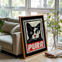 PURR Cat Pop Art Wall Print – Funny Cat Print, Vibrant Pop Fine Print, Andy Warhol Style Cat Decor