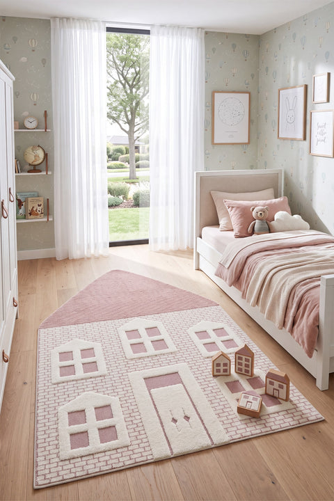 Quincey Kids Irregular Area Rug in a bedroom