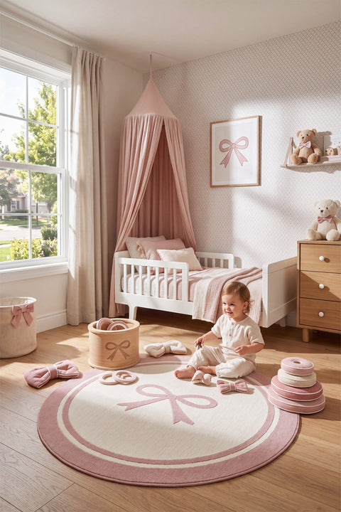 Quincey Kids Plush Area Rug – Pink & Pink in a nursery
