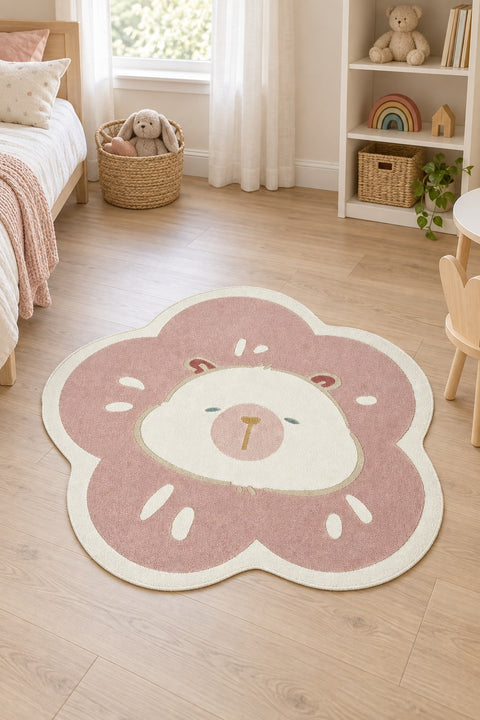 Quincey Kids Plush Area Rug – Pink & White in a nursery