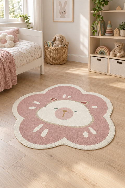 Quincey Kids Plush Area Rug – Pink & White in a nursery