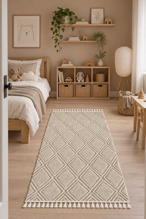 Quincey Modern Shag Area Rug – Beige in a nursery