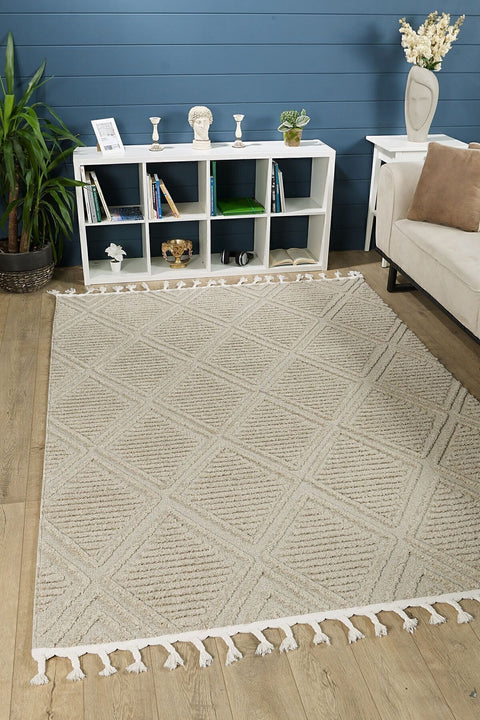 Quincey Modern Shag Area Rug – Beige in a living room