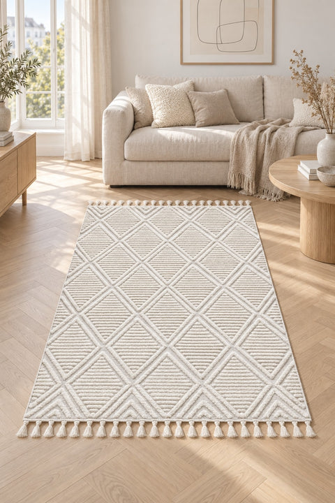 Quincey Modern Shag Area Rug – Cream in a living room