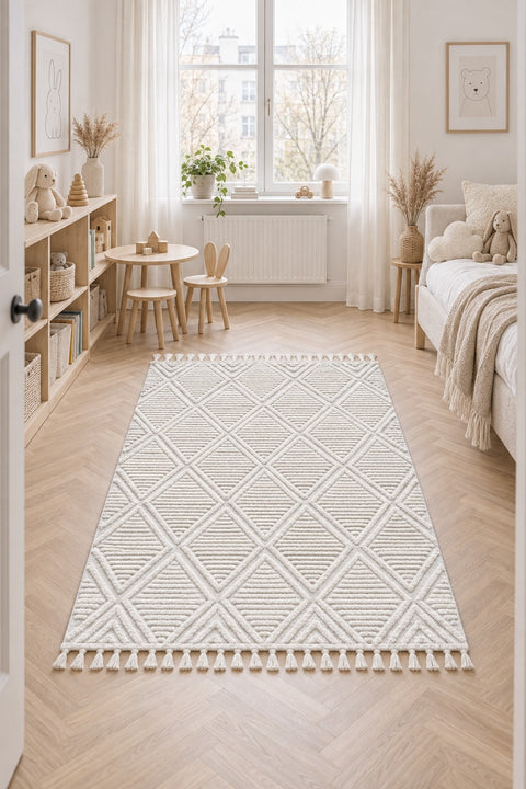 Quincey Modern Shag Area Rug – Cream in a nursery