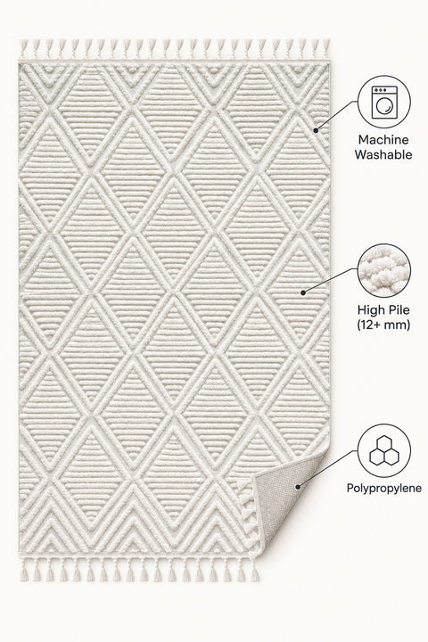 Quincey Modern Shag Area Rug – Cream – features