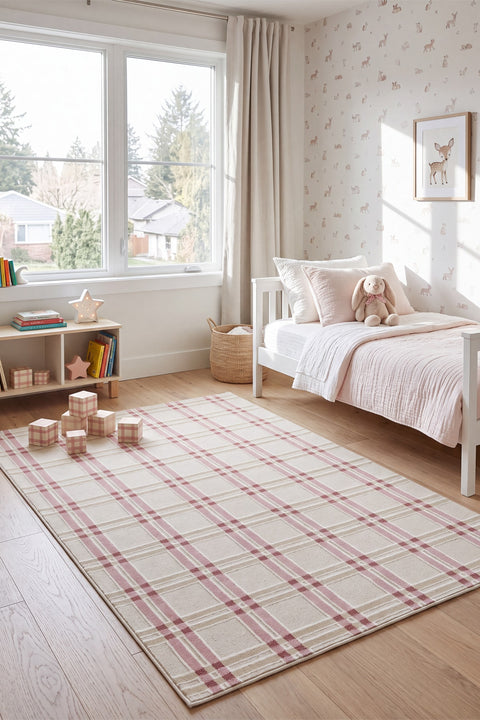 Quincey Plush Kids Area Rug – Plaid in a nursery