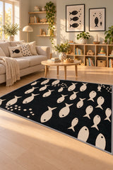 R2048 Printed Kitchen Rug in a living room