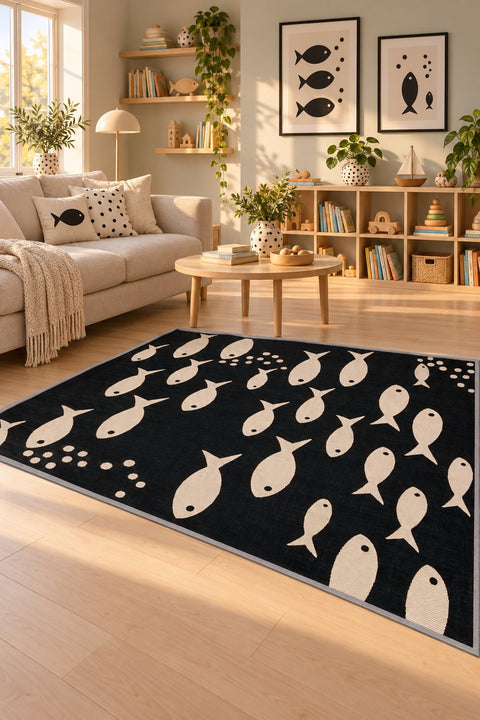 R2048 Printed Kitchen Rug in a living room